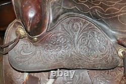 Ornate Vintage Tooled Leather Horse Saddle Cowboy Western Decor