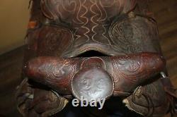 Ornate Vintage Tooled Leather Horse Saddle Cowboy Western Decor