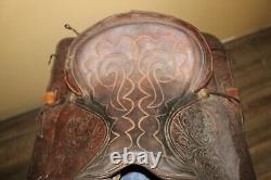 Ornate Vintage Tooled Leather Horse Saddle Cowboy Western Decor