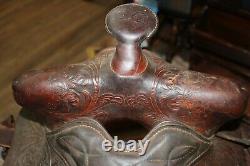 Ornate Vintage Tooled Leather Horse Saddle Cowboy Western Decor