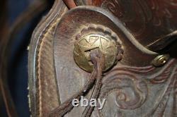 Ornate Vintage Tooled Leather Horse Saddle Cowboy Western Decor