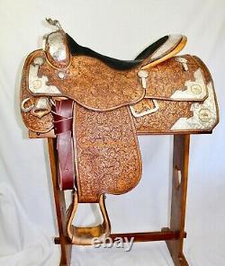 PHIL HARRIS Western Show Saddle Silver WithGold Trim 15 1/2 Seat FQHBars VGC