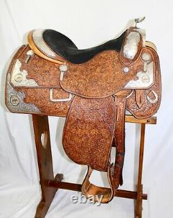 PHIL HARRIS Western Show Saddle Silver WithGold Trim 15 1/2 Seat FQHBars VGC