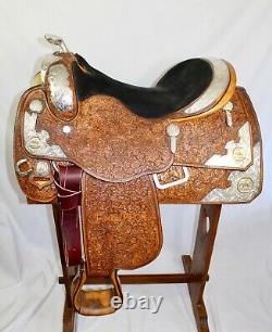 PHIL HARRIS Western Show Saddle Silver WithGold Trim 15 1/2 Seat FQHBars VGC