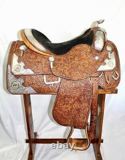 PHIL HARRIS Western Show Saddle Silver WithGold Trim 15 1/2 Seat FQHBars VGC