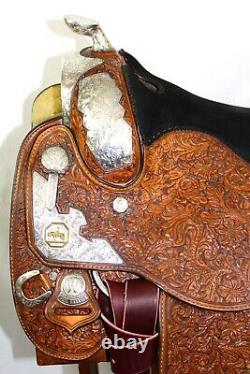 PHIL HARRIS Western Show Saddle Silver WithGold Trim 15 1/2 Seat FQHBars VGC