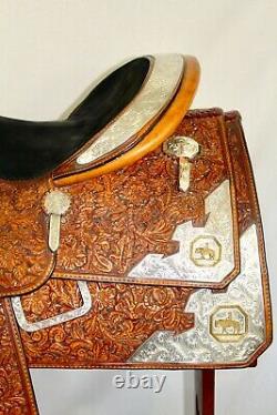 PHIL HARRIS Western Show Saddle Silver WithGold Trim 15 1/2 Seat FQHBars VGC