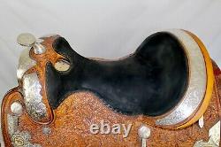 PHIL HARRIS Western Show Saddle Silver WithGold Trim 15 1/2 Seat FQHBars VGC