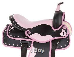 PINK WESTERN PLEASURE TRAIL BARREL RACE HORSE SADDLE FREE TACK USED 15 16 in