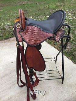 Paso Fino Saddle Georgeous hand tooled Black & Brown Seat is 17 Medium Gullet