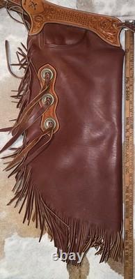 Platte Valley Saddle Co Chinks Western Leather Fringed Cowboy Riding Gear USA