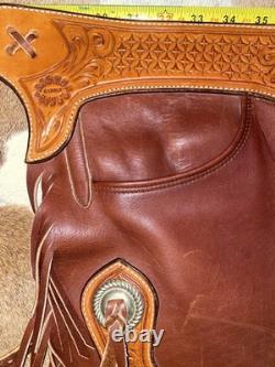 Platte Valley Saddle Co Chinks Western Leather Fringed Cowboy Riding Gear USA