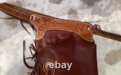 Platte Valley Saddle Co Chinks Western Leather Fringed Cowboy Riding Gear USA