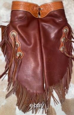 Platte Valley Saddle Co Chinks Western Leather Fringed Cowboy Riding Gear USA