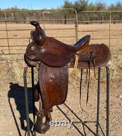 Powder River Saddle Denver Dry Goods 14.5 seat Nice Leather Tooling Old School