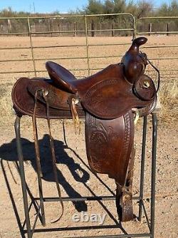 Powder River Saddle Denver Dry Goods 14.5 seat Nice Leather Tooling Old School