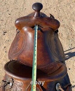 Powder River Saddle Denver Dry Goods 14.5 seat Nice Leather Tooling Old School