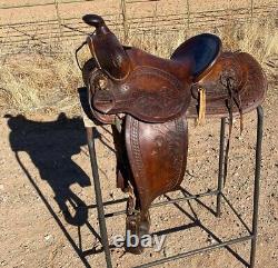 Powder River Saddle Denver Dry Goods 14.5 seat Nice Leather Tooling Old School