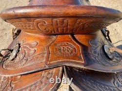 Powder River Saddle Denver Dry Goods 14.5 seat Nice Leather Tooling Old School