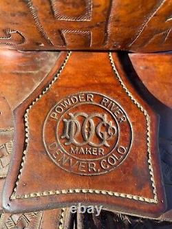 Powder River Saddle Denver Dry Goods 14.5 seat Nice Leather Tooling Old School