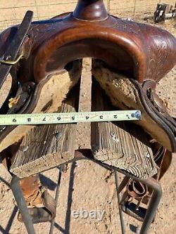 Powder River Saddle Denver Dry Goods 14.5 seat Nice Leather Tooling Old School