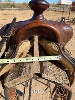 Powder River Saddle Denver Dry Goods 14.5 seat Nice Leather Tooling Old School