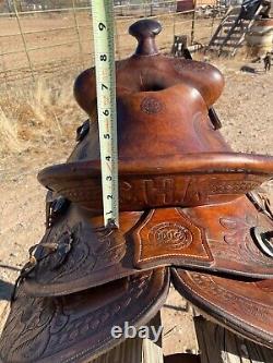 Powder River Saddle Denver Dry Goods 14.5 seat Nice Leather Tooling Old School