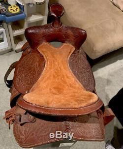 Pre Owned 16 Western Leather Horse Saddle With Tooling