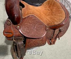 Pre Owned 16 Western Leather Horse Saddle With Tooling