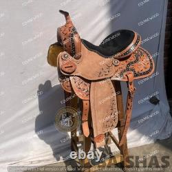 Premium Barrel Racing Western Leather Saddle Set Hand Tooled with Free Tack