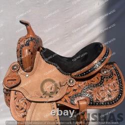 Premium Barrel Racing Western Leather Saddle Set Hand Tooled with Free Tack