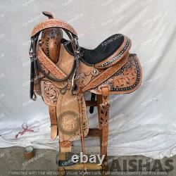 Premium Barrel Racing Western Leather Saddle Set Hand Tooled with Free Tack
