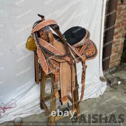 Premium Barrel Racing Western Leather Saddle Set Hand Tooled with Free Tack