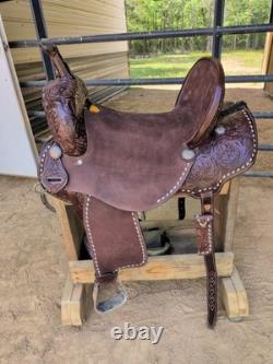 Premium Hand-Tooled Western Barrel Leather Saddle Brown Horse Riding Saddles