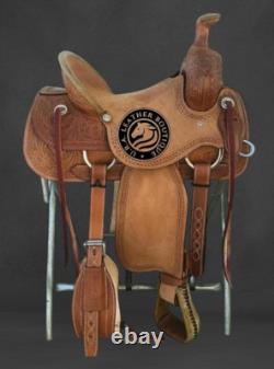 Premium Leather Hand Carved Western Ranch Roper Horse Saddle with Matching Tack