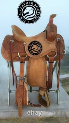 Premium Leather Hand Carved Western Ranch Roper Horse Saddle with Matching Tack