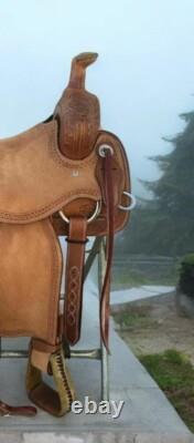Premium Leather Hand Carved Western Ranch Roper Horse Saddle with Matching Tack