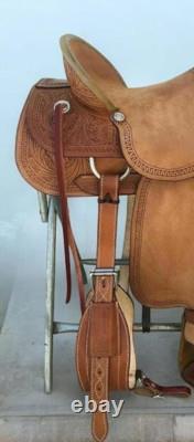 Premium Leather Hand Carved Western Ranch Roper Horse Saddle with Matching Tack