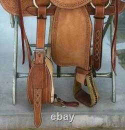 Premium Leather Hand Carved Western Ranch Roper Horse Saddle with Matching Tack