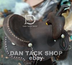 Premium Leather Western Barrel Racing Horse Saddle Brown Round Skirt Free Shipp