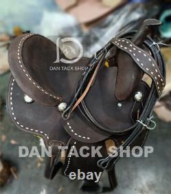 Premium Leather Western Barrel Racing Horse Saddle Brown Round Skirt Free Shipp