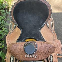 Premium Leather Western Barrel Racing Trail Horse Tack Saddle Size 15 Tan Black