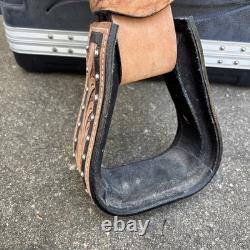 Premium Leather Western Barrel Racing Trail Horse Tack Saddle Size 15 Tan Black