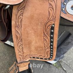 Premium Leather Western Barrel Racing Trail Horse Tack Saddle Size 15 Tan Black