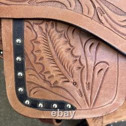 Premium Leather Western Barrel Racing Trail Horse Tack Saddle Size 15 Tan Black
