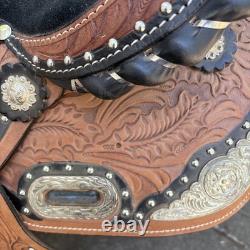 Premium Leather Western Barrel Racing Trail Horse Tack Saddle Size 15 Tan Black