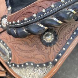 Premium Leather Western Barrel Racing Trail Horse Tack Saddle Size 15 Tan Black