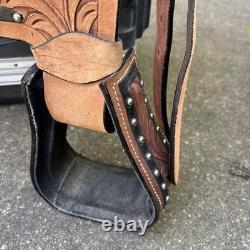 Premium Leather Western Barrel Racing Trail Horse Tack Saddle Size 15 Tan Black