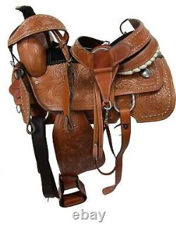 Premium Tooled Western Horse Saddle Floral Silver Studded Used Tack 15 16 17 18