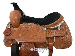 Premium Tooled Western Horse Saddle Floral Silver Studded Used Tack 15 16 17 18